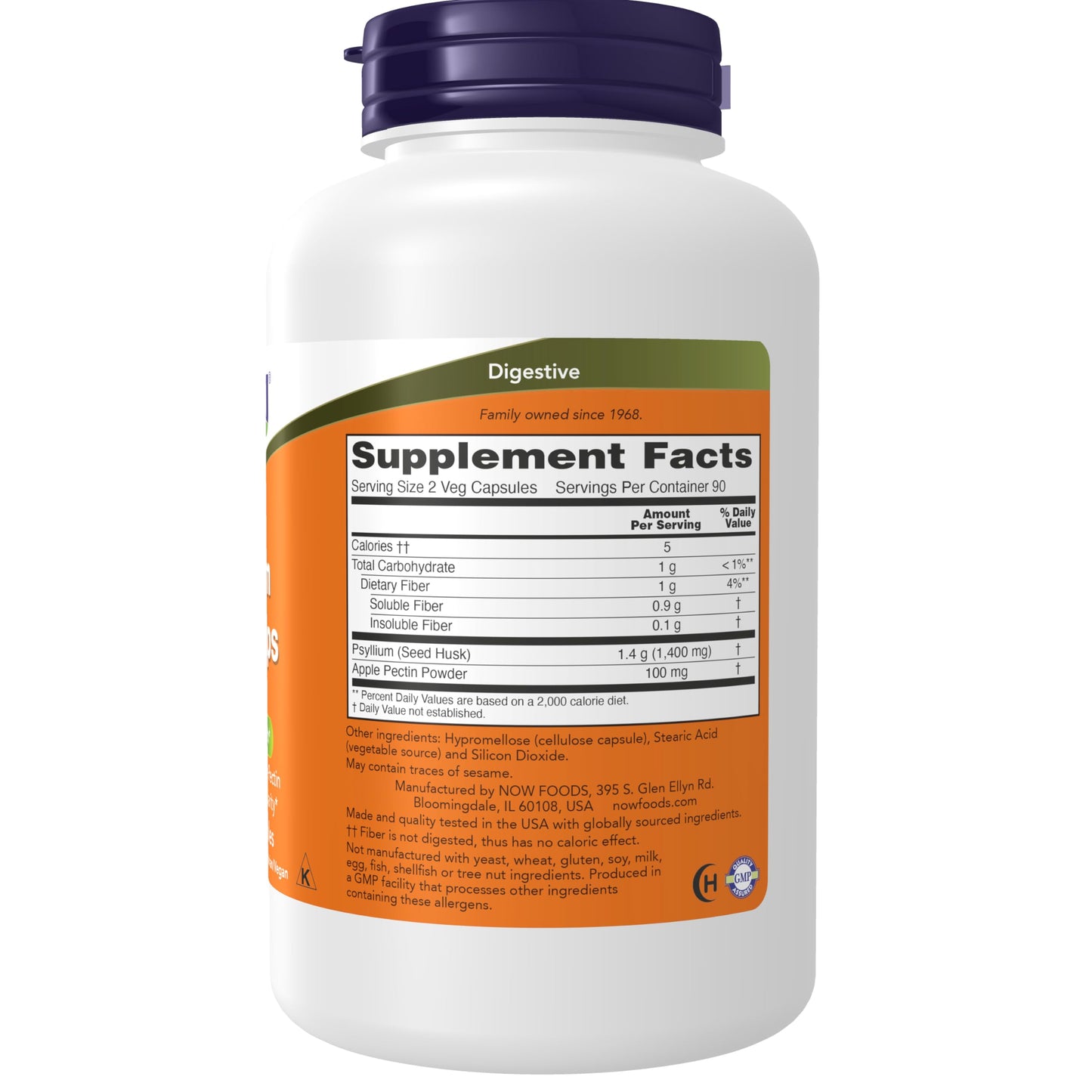 NOW Foods Psyllium Husk Caps 700 mg with Apple Pectin - Intestinal Health, 180 Veg Capsules