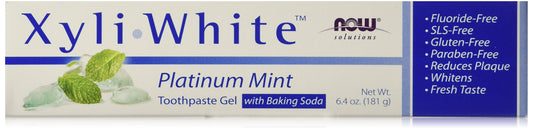 Now Foods XyliWhite معجون أسنان بيكنج صودا بلاتينيوم بالنعناع 6.4 أوقية – عبوة من 4 | خالٍ من الفلورايد، معجون أسنان بالزيليتول