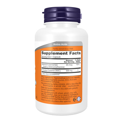 NOW NAC (N-Acetyl Cysteine) 600 mg with Selenium – 100 Capsules | NOW Foods