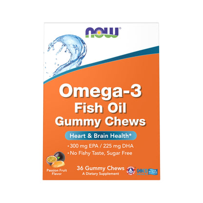NOW Supplements Omega-3 Fish Oil Gummy Chews – Orange Passion Fruit Flavor – 36 Count