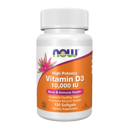 NOW Foods Vitamin D-3 10,000 IU Softgels - 120 Count | Immune & Bone Support