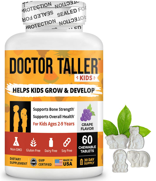 فيتامينات NuBest Doctor Taller المتعددة للأطفال - المناعة وصحة العظام (الأعمار من 2 إلى 9) | أقراص مضغ بنكهة العنب