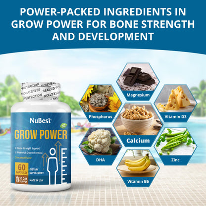 NuBest Grow Power: Calcium & Magnesium with Vitamin D3, B6, Zinc | Strong Bones for Ages 10+ | Pack 3