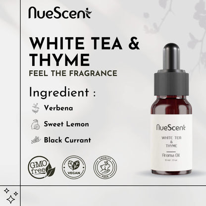 NueScent White Tea & Thyme Aroma Oil for Scent Diffusers – Vegan, Non-GMO, Cruelty Free