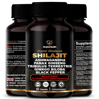 NuetonHealth Shilajit Fusion Capsules – Vegan, Gluten-Free Vitality Blend