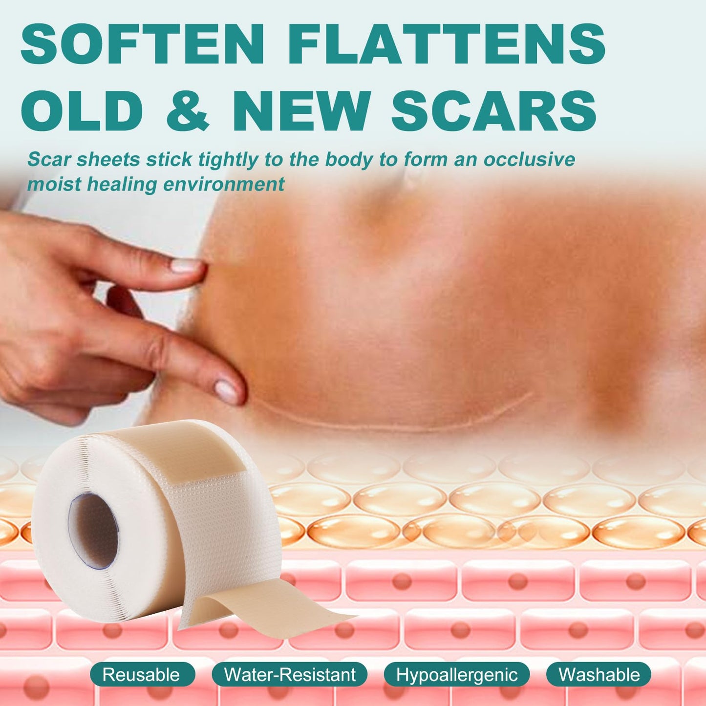 Nullam Silicone Scar Sheets & Tape – Reusable, Breathable Scar Care (1.6 x 158 in)