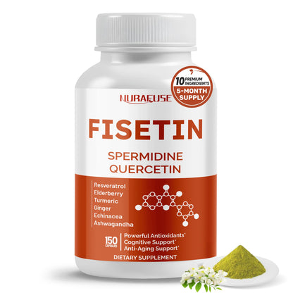 Nurafuse Fisetin 10-in-1 Formula – Spermidine, Quercetin, Resveratrol, Elderberry, Turmeric | Non-GMO, Gluten-Free, Soy-Free