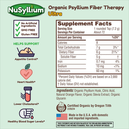 NuSyllium Ultra Psyllium Husk Powder Organic 10.7 oz – Sugar Free Keto Fiber
