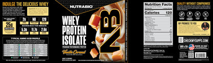 NutraBio 100% Whey Protein Isolate – 25g Protein, Complete Amino Acid Profile, Non-GMO, Soy & Gluten Free, Low Carb, Vanilla Caramel, 5 Lbs