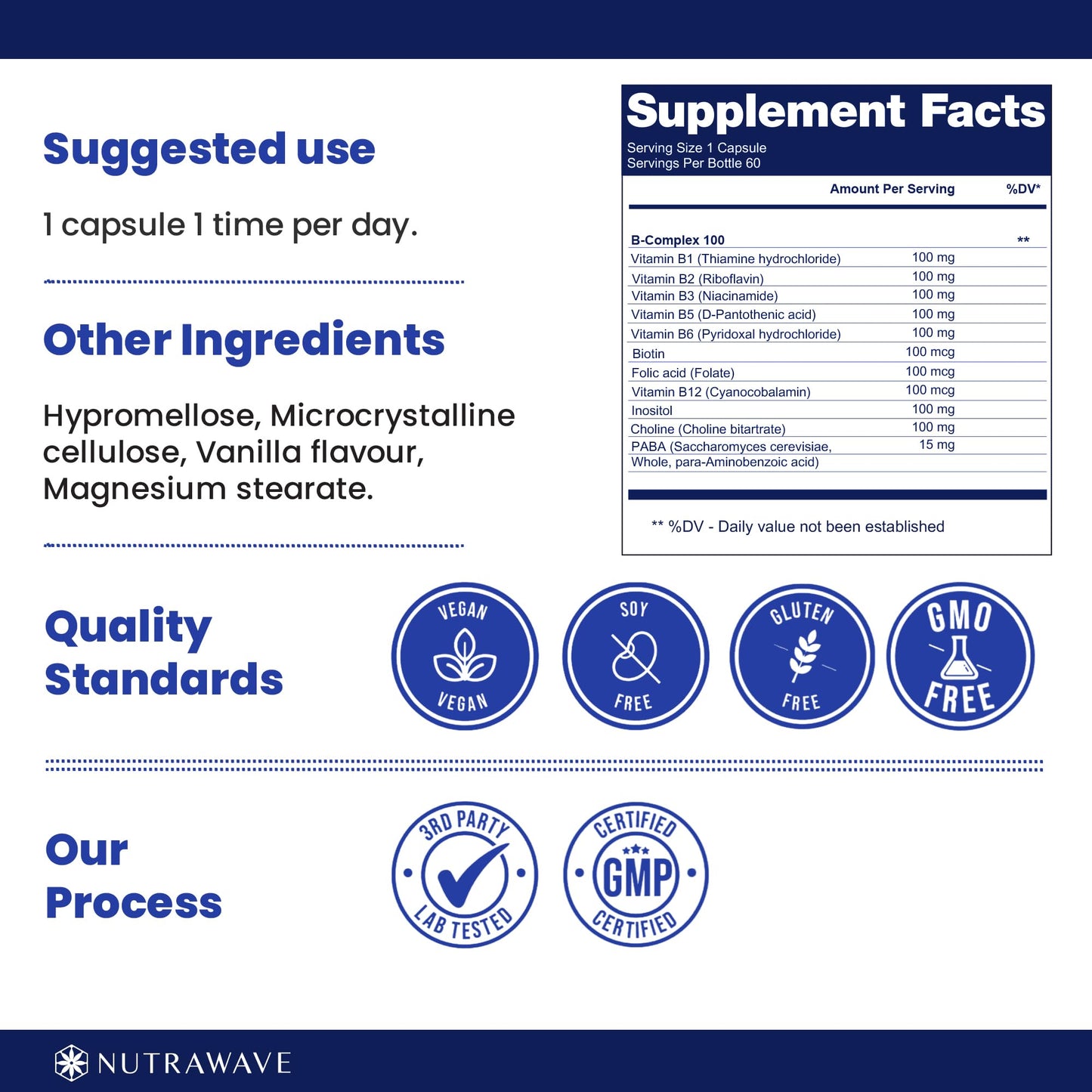 Nutrawave Vitamin B Complex 9 B Vitamins – 60 Capsules | Vegan, Energy & Immunity Support