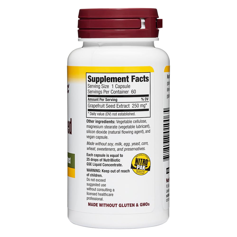 NutriBiotic Grapefruit Seed Extract Capsules 250 mg, 60 Count – Maximum Strength with Bioflavonoids