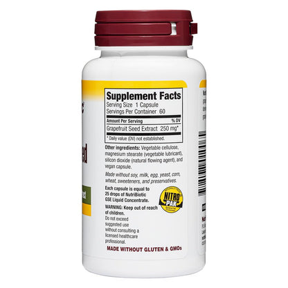 NutriBiotic Grapefruit Seed Extract Capsules 250 mg, 60 Count – Maximum Strength with Bioflavonoids