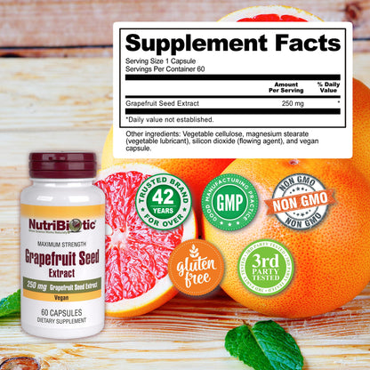 NutriBiotic Grapefruit Seed Extract Capsules 250 mg, 60 Count – Maximum Strength with Bioflavonoids