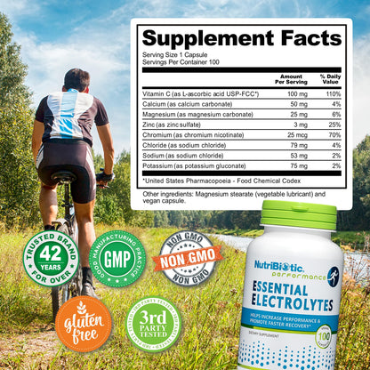 NutriBiotic Essential Electrolytes, 100 Ct Capsules | Hydration, Performance & Recovery