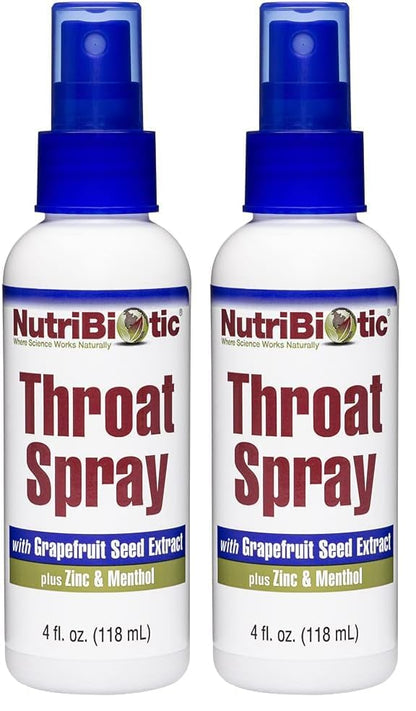 NutriBiotic Throat Spray with GSE – Alcohol-Free, Non-Medicated, Pack of 2 | Menthol, Zinc & Slippery Elm