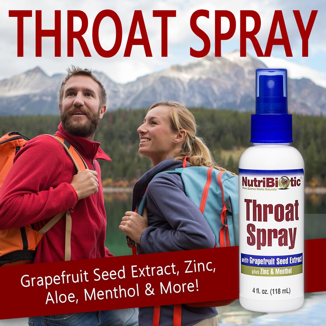 NutriBiotic Throat Spray with GSE – Alcohol-Free, Non-Medicated, Pack of 2 | Menthol, Zinc & Slippery Elm