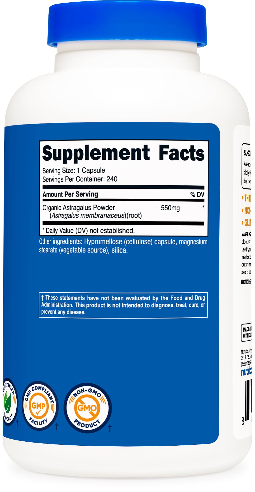 Nutricost Astragalus 550mg Capsules - 240 Vegetarian Capsules | Non-GMO & Gluten Free