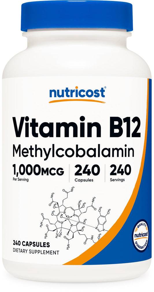Nutricost B12 1000 ميكروجرام ميثيل كوبالامين – 240 كبسولة، نباتي
