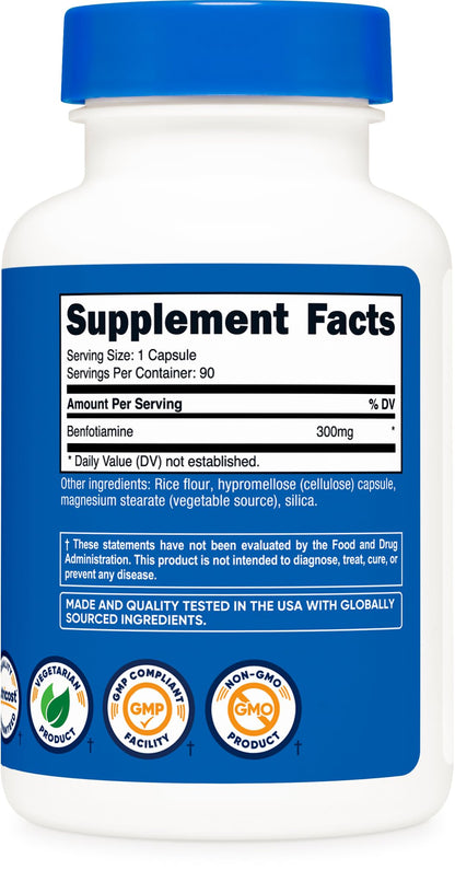 Nutricost Benfotiamine 300mg – 90 Capsules | Gluten Free, Non-GMO, Vegetarian Vitamin B1 (Fat-Soluble)