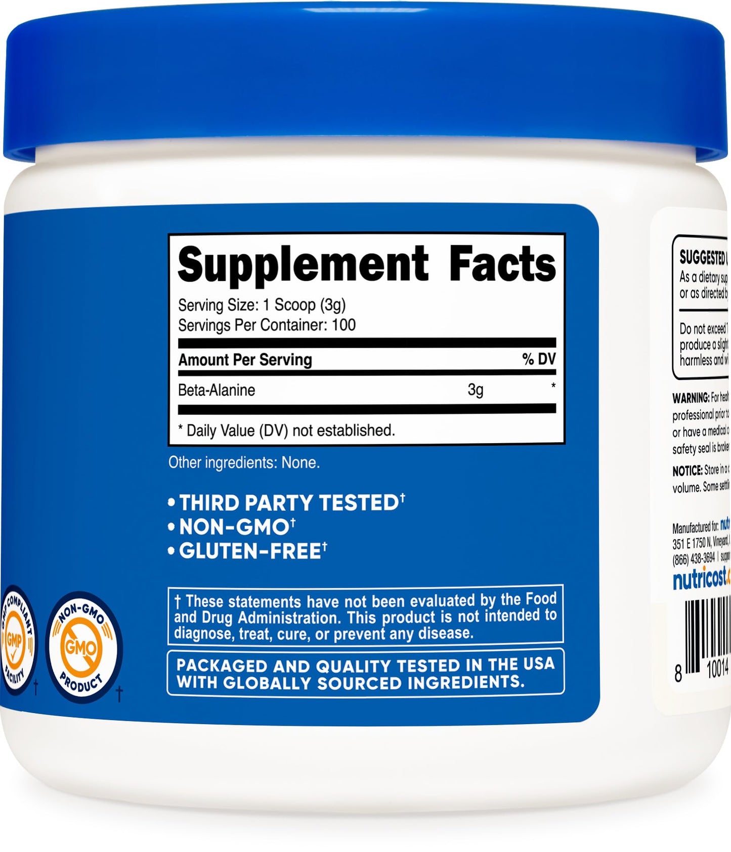 Nutricost Beta Alanine Powder 300 Grams (10.7oz) - 3 Grams Per Serving
