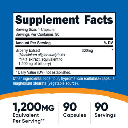 Nutricost Bilberry Capsules 1200mg Equivalent (90 Veg Capsules) – Gluten Free & Non-GMO