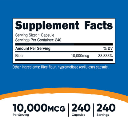 Nutricost Biotin 10,000mcg Vitamin B7 – 240 Vegetarian Capsules