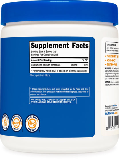 Nutricost Calcium Carbonate Powder 500 Grams | 650 mg per Serving