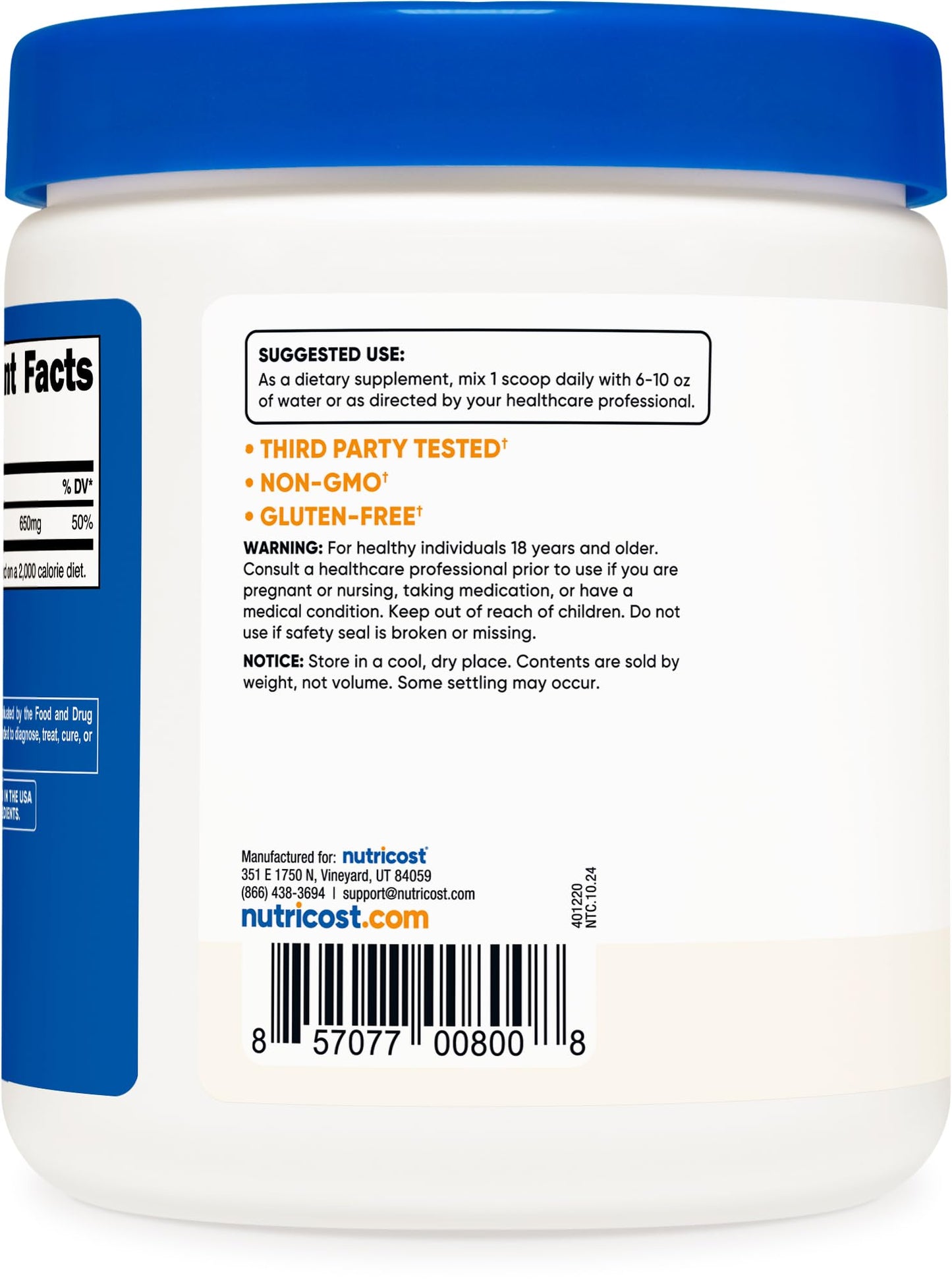 Nutricost Calcium Carbonate Powder 500 Grams | 650 mg per Serving