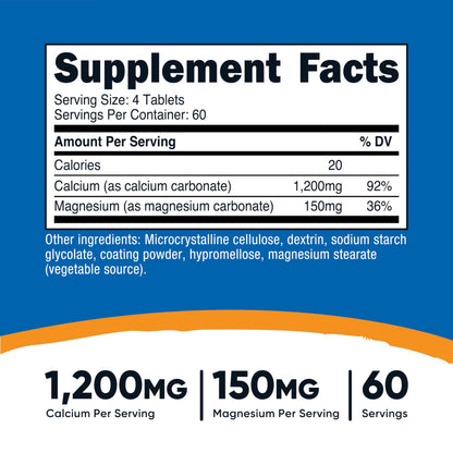 Nutricost Calcium & Magnesium Carbonate – 240 Tablets, 1200mg Ca / 150mg Mg, Gluten Free, Non-GMO