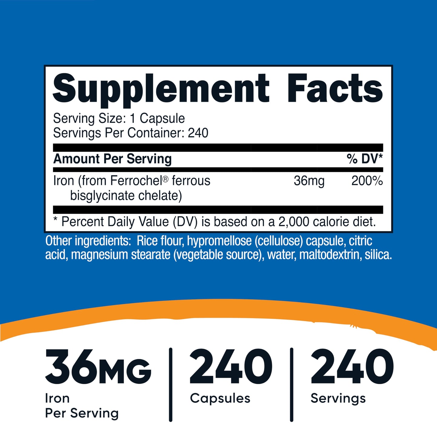 Nutricost Chelated Iron (Ferrochel) 36mg – 240 Capsules