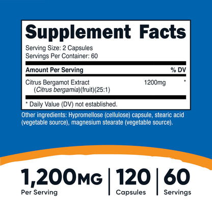 Nutricost Citrus Bergamot Capsules 1,200mg – 25:1 Extract – 60 Servings – Gluten Free, Vegan & Non-GMO