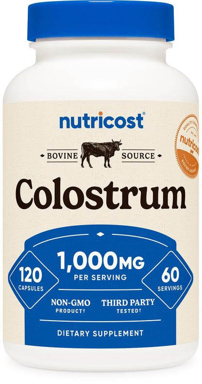 Nutricost Colostrum 1000mg, 120 Capsules – Gluten Free & GMO Free, 60 Servings