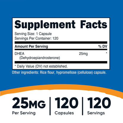 Nutricost DHEA 25mg - 120 Capsules | Gluten Free, Non-GMO, Soy Free