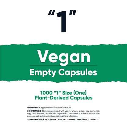 Nutricost Empty Capsules Size 1 – 1,000 Plant-Based Capsules | Kosher & Halal Certified, Non-GMO, Soy & Gluten Free