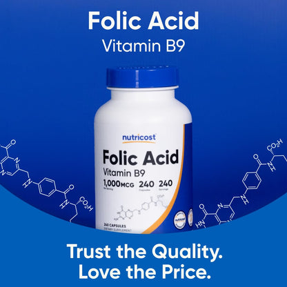 Nutricost Folic Acid 1000 mcg – 240 Capsules | Vitamin B9