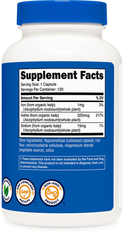 Nutricost Iodine 325mcg – 120 Capsules | Natural Sea Kelp, Non-GMO & Gluten Free