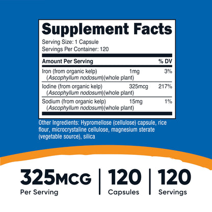 Nutricost Iodine 325mcg – 120 Capsules | Natural Sea Kelp, Non-GMO & Gluten Free