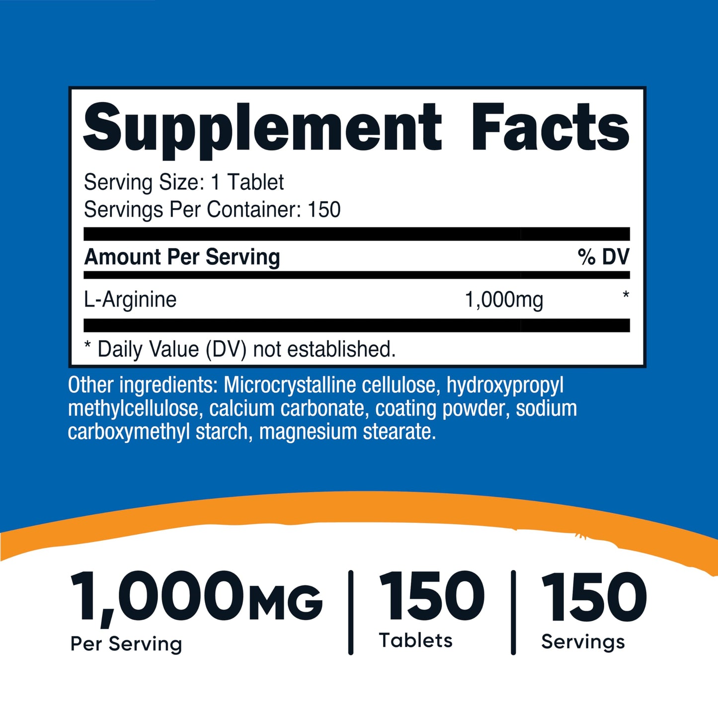Nutricost L-Arginine 1000mg – Amino Acid Tablets (150 Count)