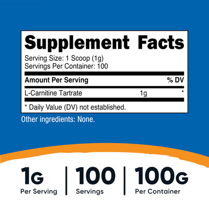 Nutricost L-Carnitine Tartrate Powder 100 g - 1 g per Serving, 100 Servings
