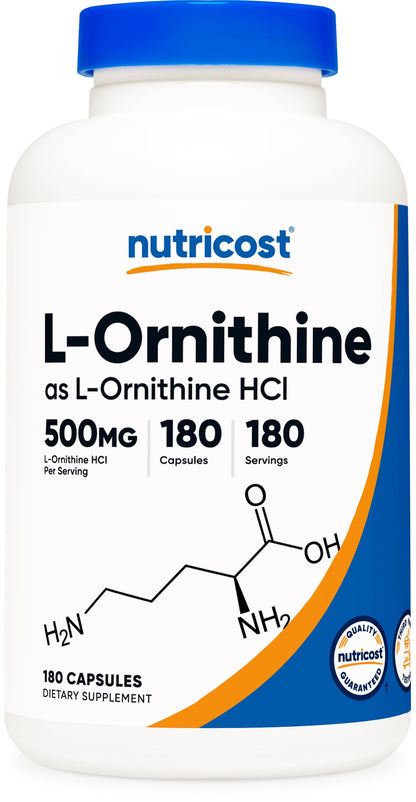 Nutricost L-Ornithine 500mg - 180 Capsules | Non-GMO & Gluten Free