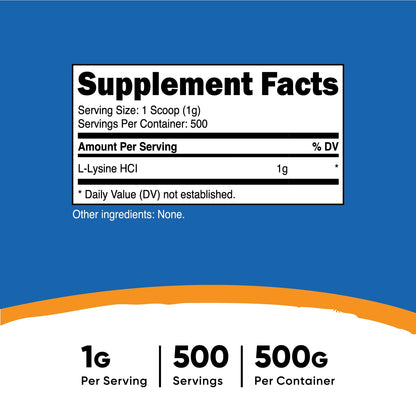 Nutricost L-Lysine Powder 500 Grams - Pure L-Lysine, Non-GMO, Gluten Free
