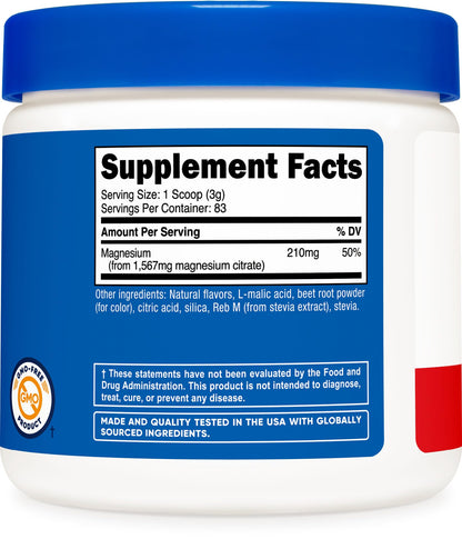Nutricost Magnesium Citrate Powder – Fruit Punch, 250 g