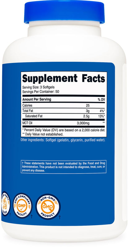 Nutricost MCT Oil Softgels 1000mg, 150 Softgels (3,000mg Serv) – Great for Keto, Ketosis and Ketogenic Diets