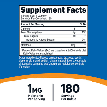 Nutricost Melatonin 1mg Gummies - 180 Strawberry Flavor | Gluten Free, Non-GMO, No Corn Syrup