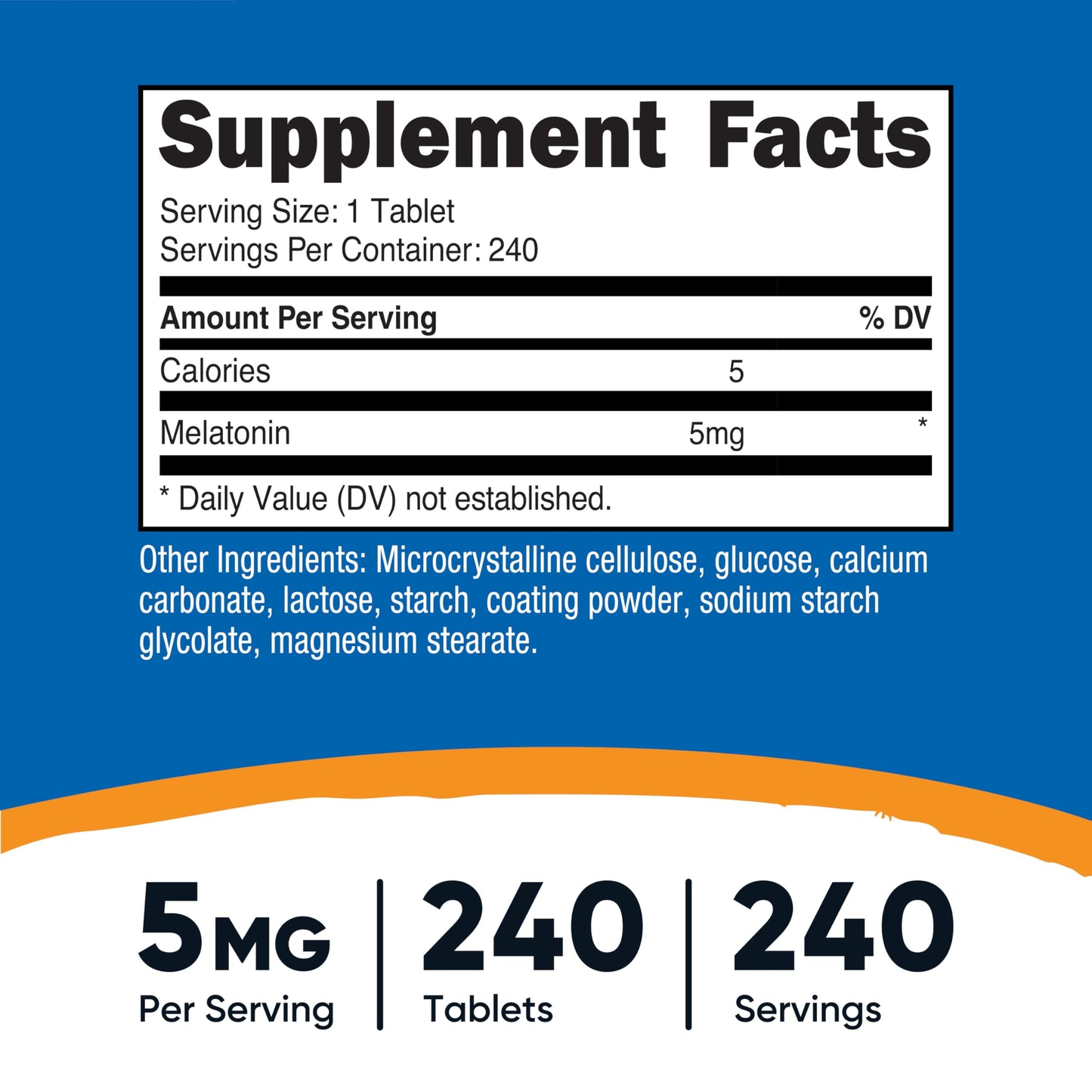 Nutricost Melatonin 5mg - 240 Tablets | Non-GMO, Gluten Free