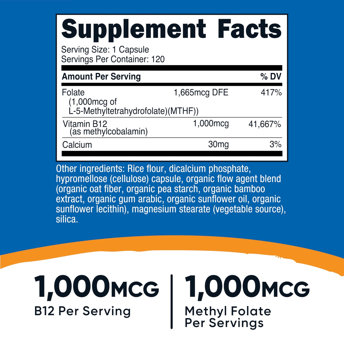 Nutricost Methylated B12 + Folate Supplement – 120 Caps, 1000 mcg B12 + 1000 mcg Methyl Folate, Gluten-Free
