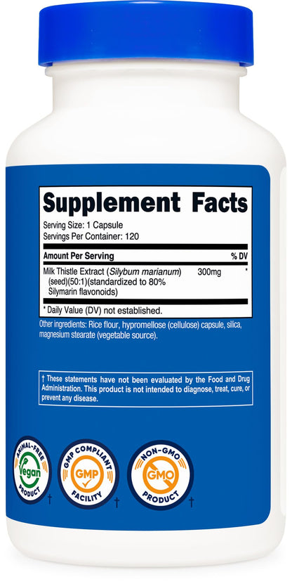 Nutricost Milk Thistle 300mg – 120 Capsules | Gluten-Free & Non-GMO