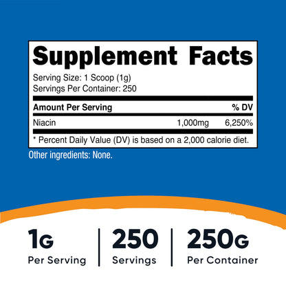 Nutricost Niacin Vitamin B3 Powder 250g – 1g Per Serving – May Cause Flush