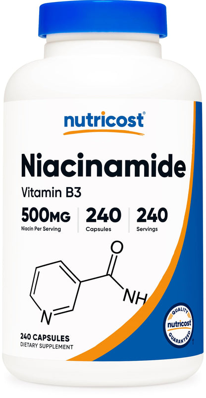 Nutricost Niacinamide 500mg (Vitamin B3) – 240 Capsules | Non-GMO, Gluten Free, Flush Free
