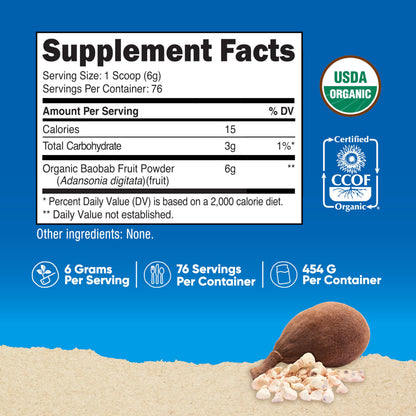 Nutricost Organic Baobab Fruit Powder Unflavored (1 LB) - Vegan, GMO-Free, Gluten Free